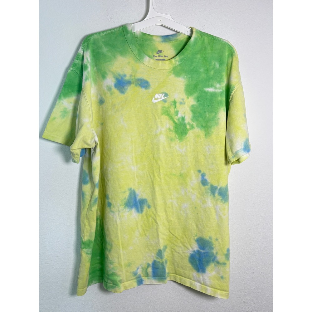 Nike Tee Loose Fit XL Tie‎ Dye Green Yellow Blue Embroidered Logo Short Sleeve T